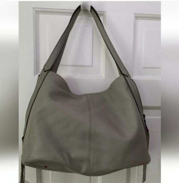 🍂WOW!Rare Aimee Kestenberg Handbag Gray Leathr Shouldr Hobo Bag Purse oil slick - Picture 4 of 10